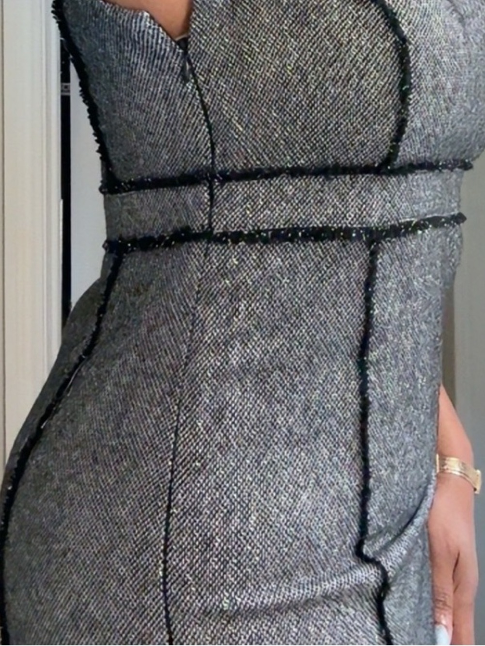 Merona Black and Gray Tweed Sheath Dress with Floral Applique - Picture 4 of 5